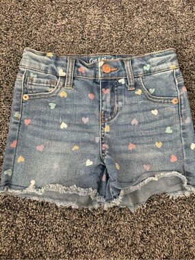 Cat & Jack Light Wash Denim Shorts with Pastel Heart Print